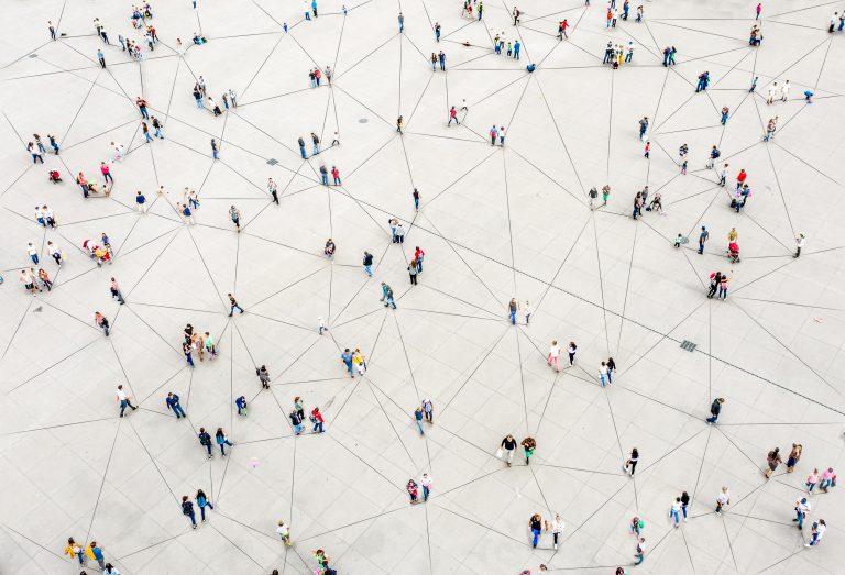 Aerial View Of Crowd Connected By Lines